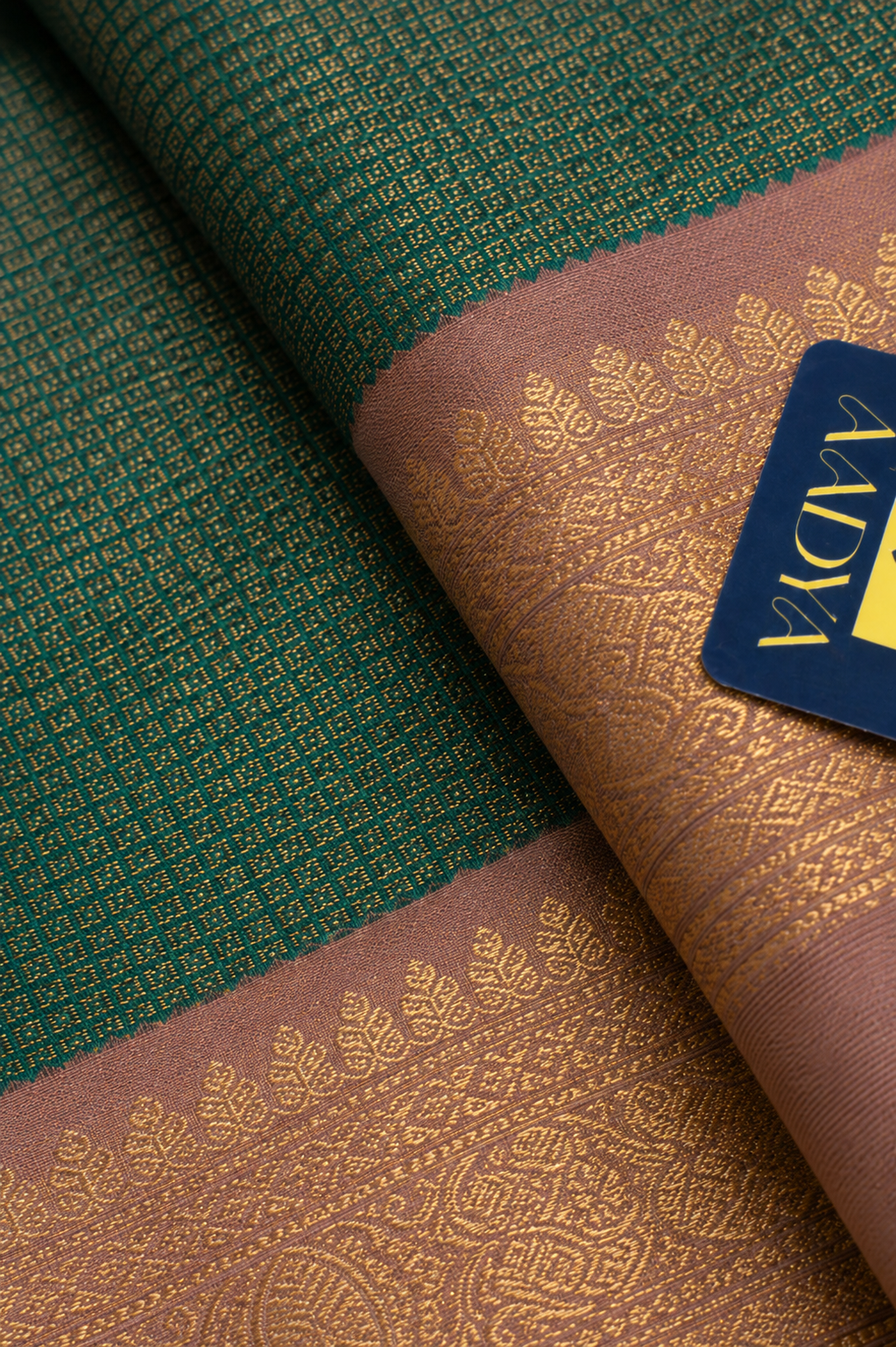 Green Gadwal Silk Saree with Diamond-Shaped Zari Design and Baby Pink Bird Motif Border