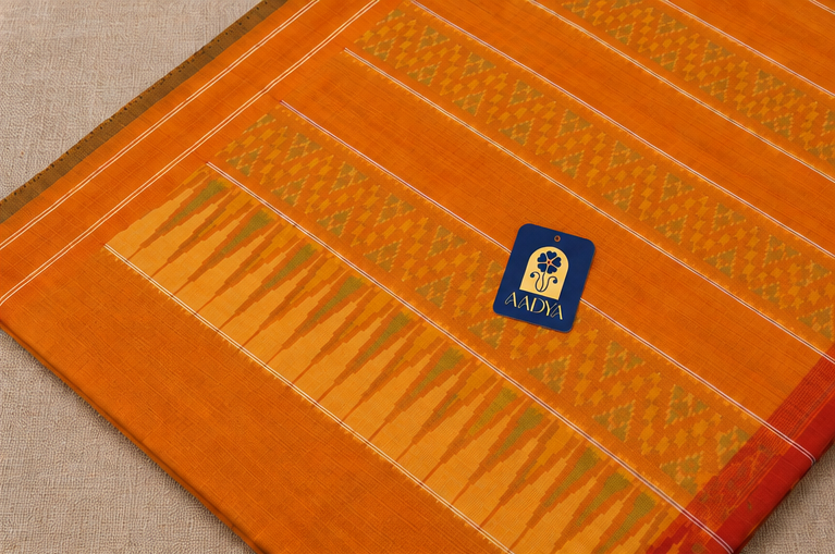 Puttapaka Ikat Sico Saree in Mustard Yellow with Geometric Floral Motifs