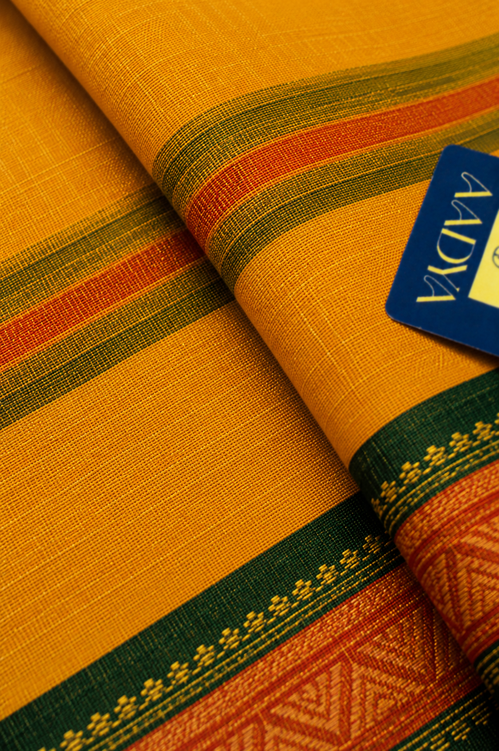 Yellow & Light Yellow Narayanpet Cotton Saree with Green & Red Zari Border