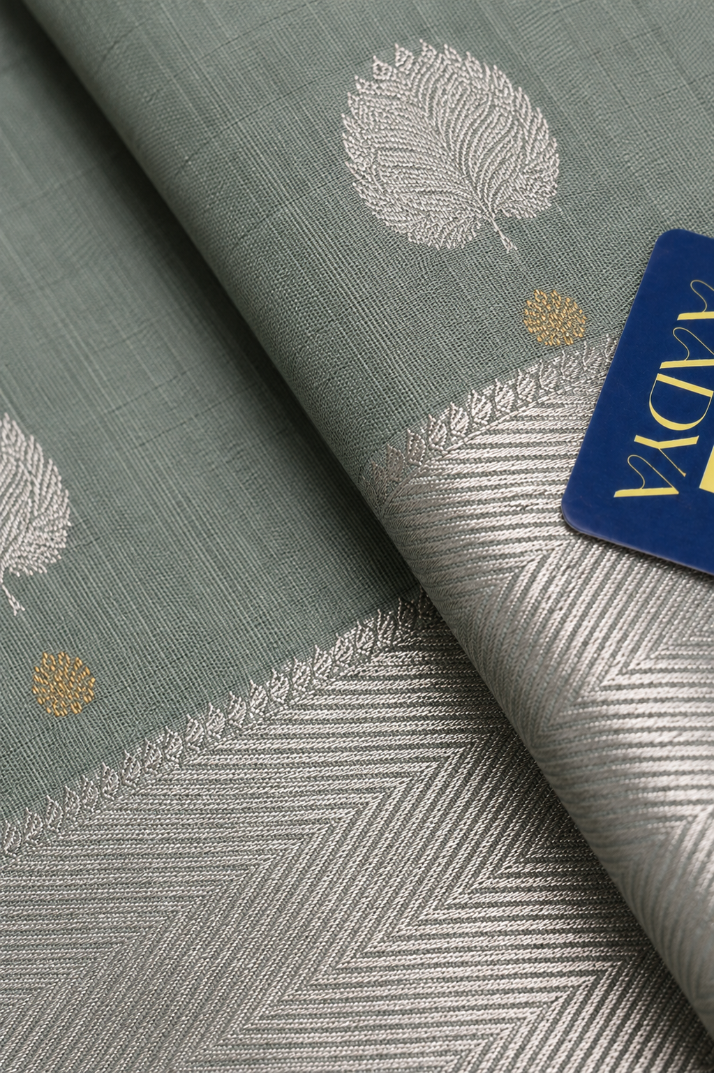 Chanderi Silk Saree in Powder Blue with Silver & Gold Leaf Buttis