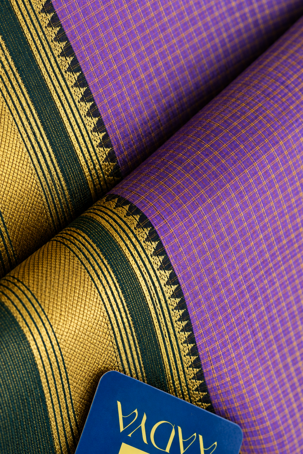 Onion Lavender Kanchivaram Silk Saree with Vaira Oosi Zari Checks & Green Border