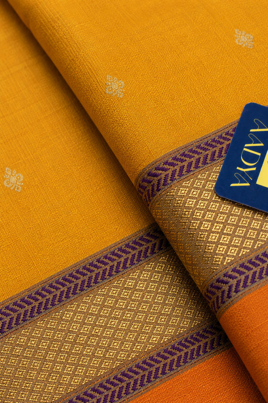 Mustard Yellow Paithani Silk Saree with Gold Butta Motifs & Zari Border