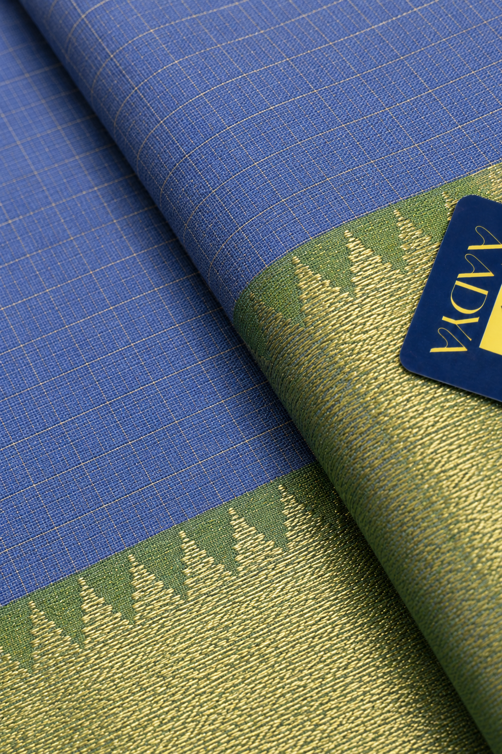 Lavender Mangalgiri Sico Saree with Checks, Green Silver Zari Border & Designer Pallu