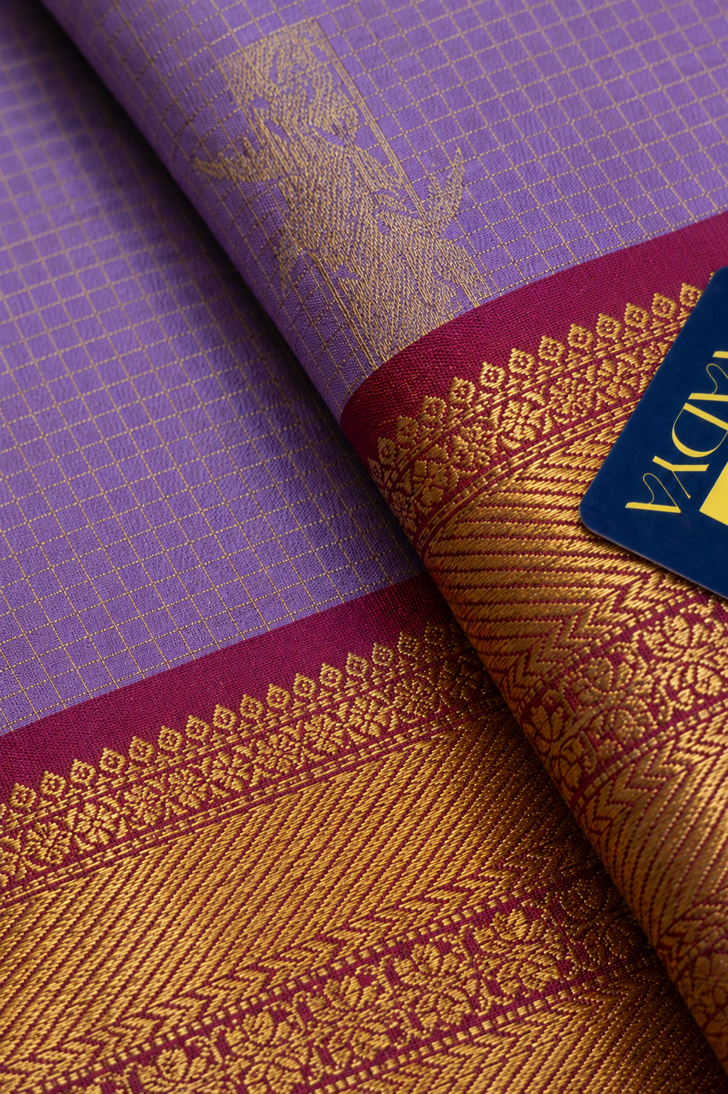 Onion Pink Dharmavaram Silk Saree with Pillar Zari Buttis, Checks & Maroon Gold Zari Border