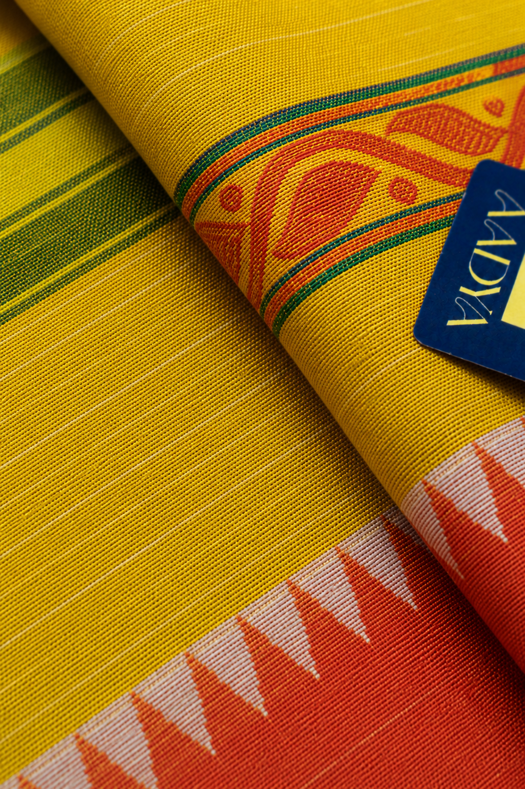 Yellow & White Narayanpet Cotton Saree with Temple Design Border