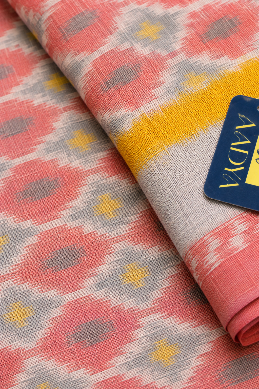Pink Puttapaka Ikkat Eri Silk Saree with Geometric Motifs, Yellow Border & Ikkat Pallu
