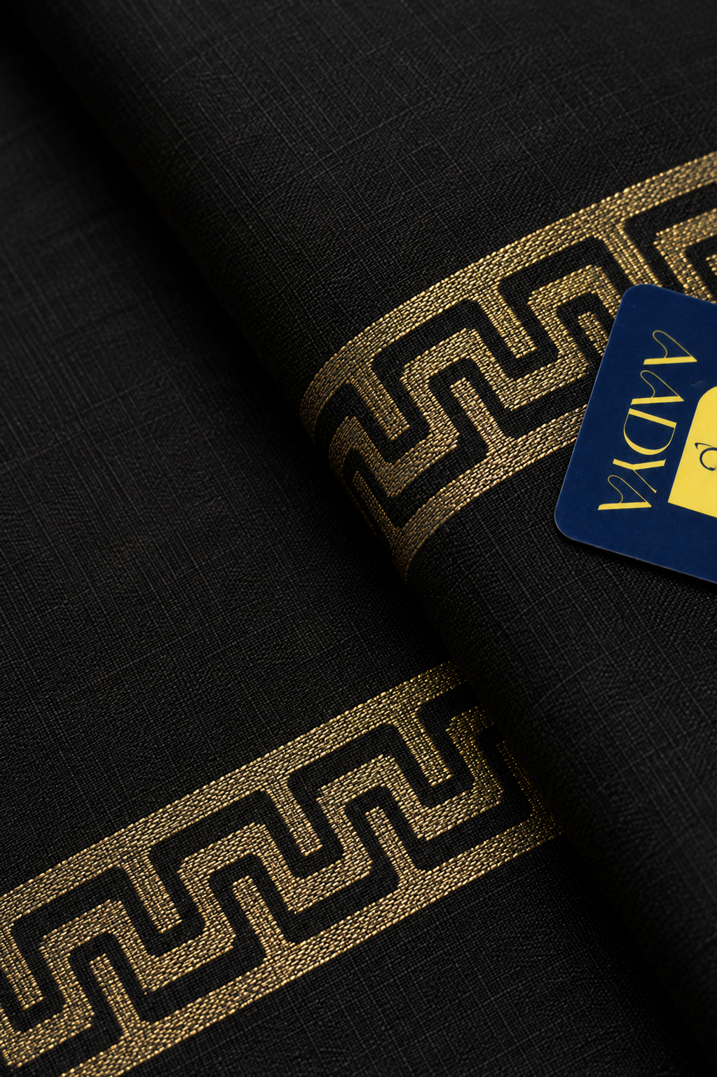 Black Tusser Saree with Mustard Gold Dabbu Printed Border & Pallu