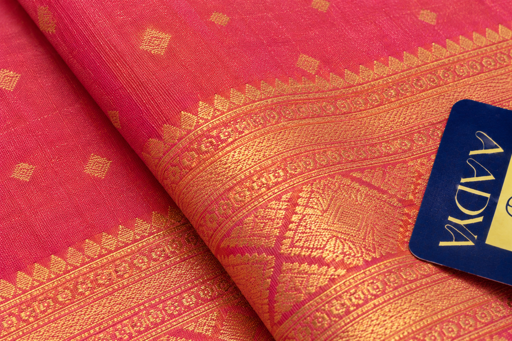 Pink Tissue Gadwal Silk Saree with Gold Zari Buttis & Motif Pallu