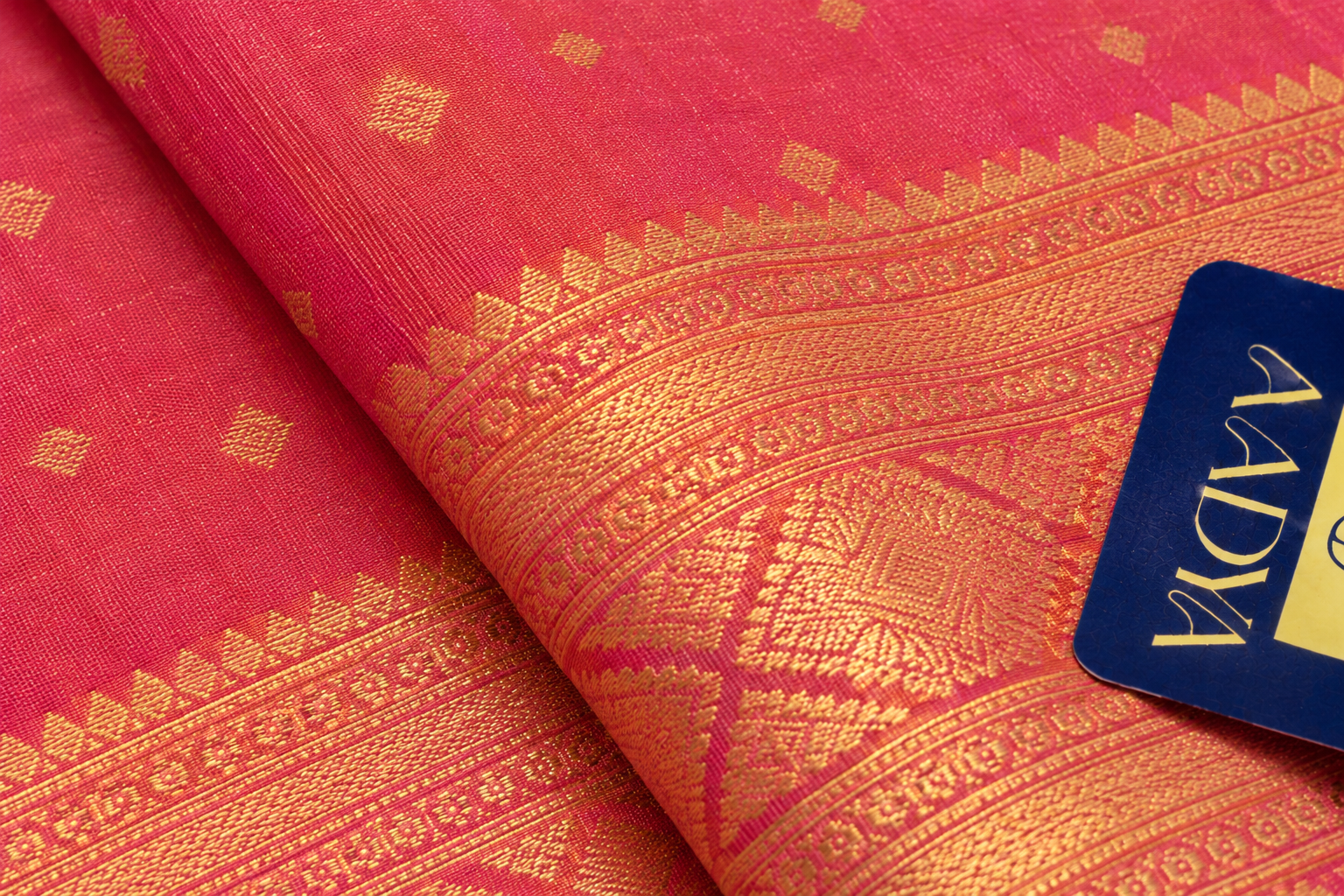 Pink Tissue Gadwal Silk Saree with Gold Zari Buttis & Motif Pallu