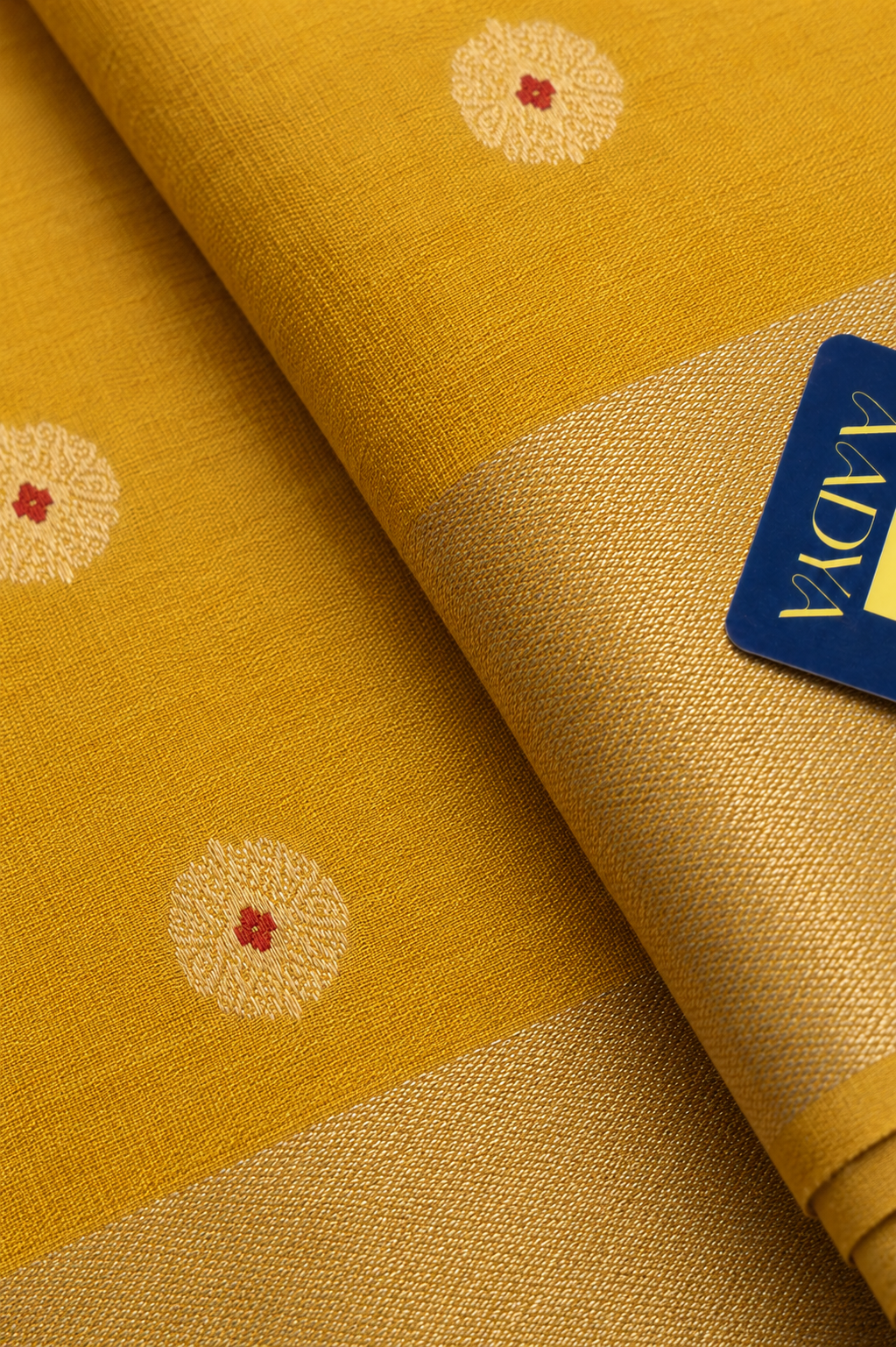 Yellow Chanderi Silk Saree with Meenakari Buttis & Zari Border
