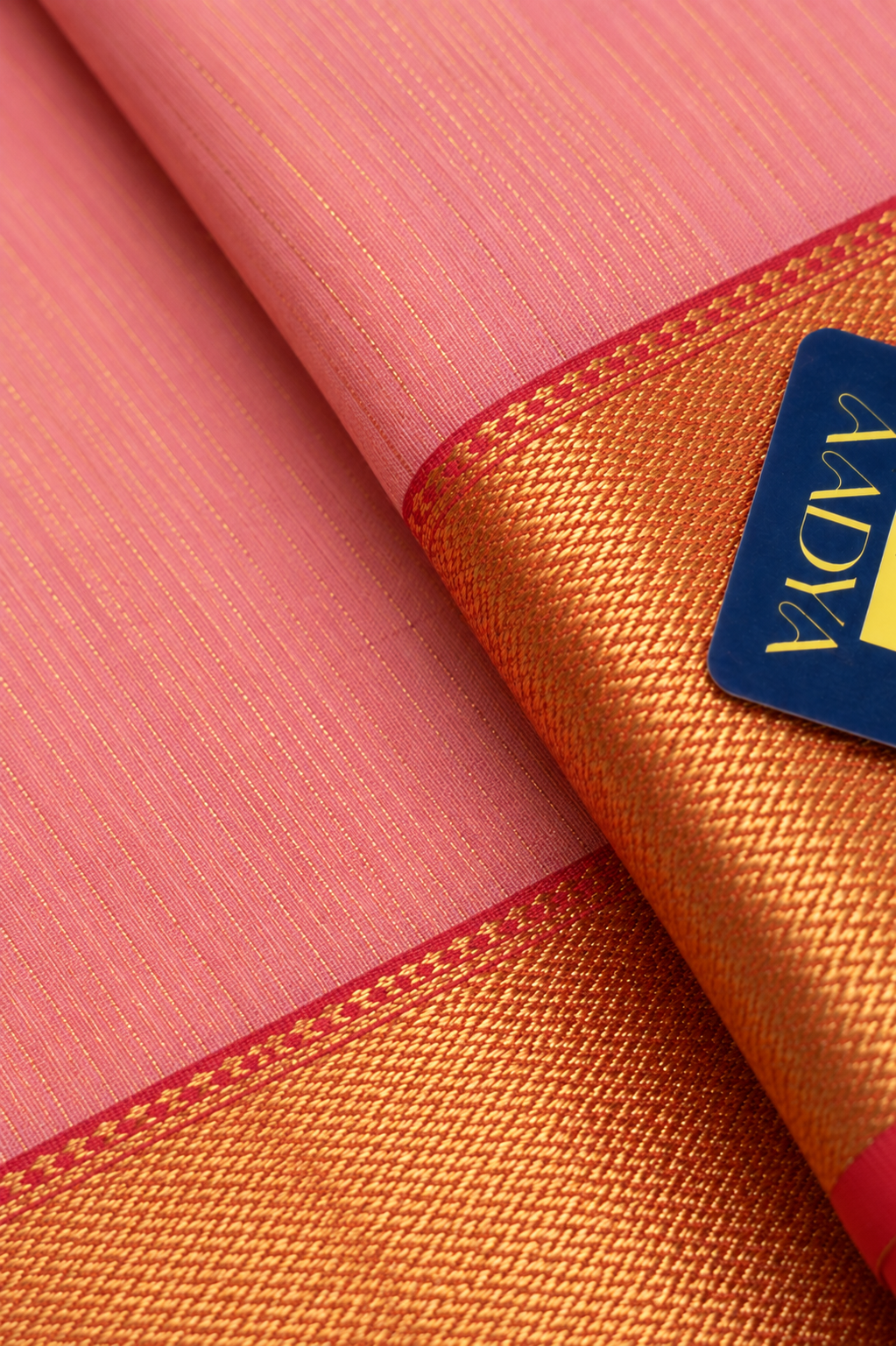 Blush Pink Maheshwari Silk Saree with Pink Zari Border & Striped Pallu