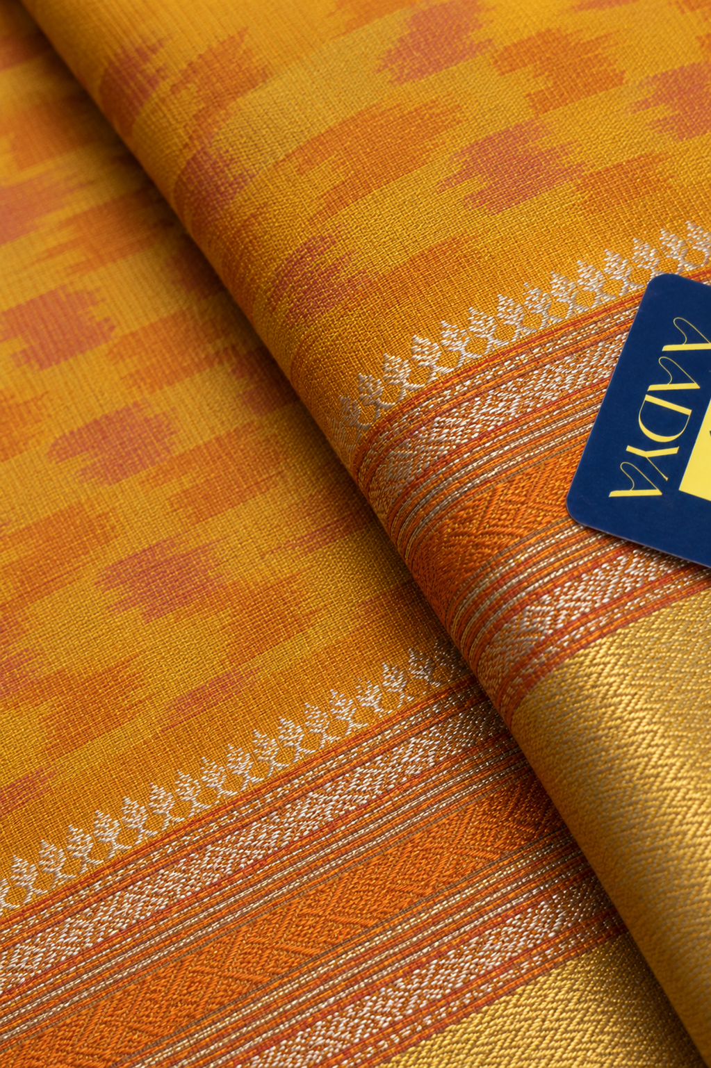 Yellow Puttapaka Ikkat Eri Silk Saree with Zig Zag Design & Red Ikkat Pallu