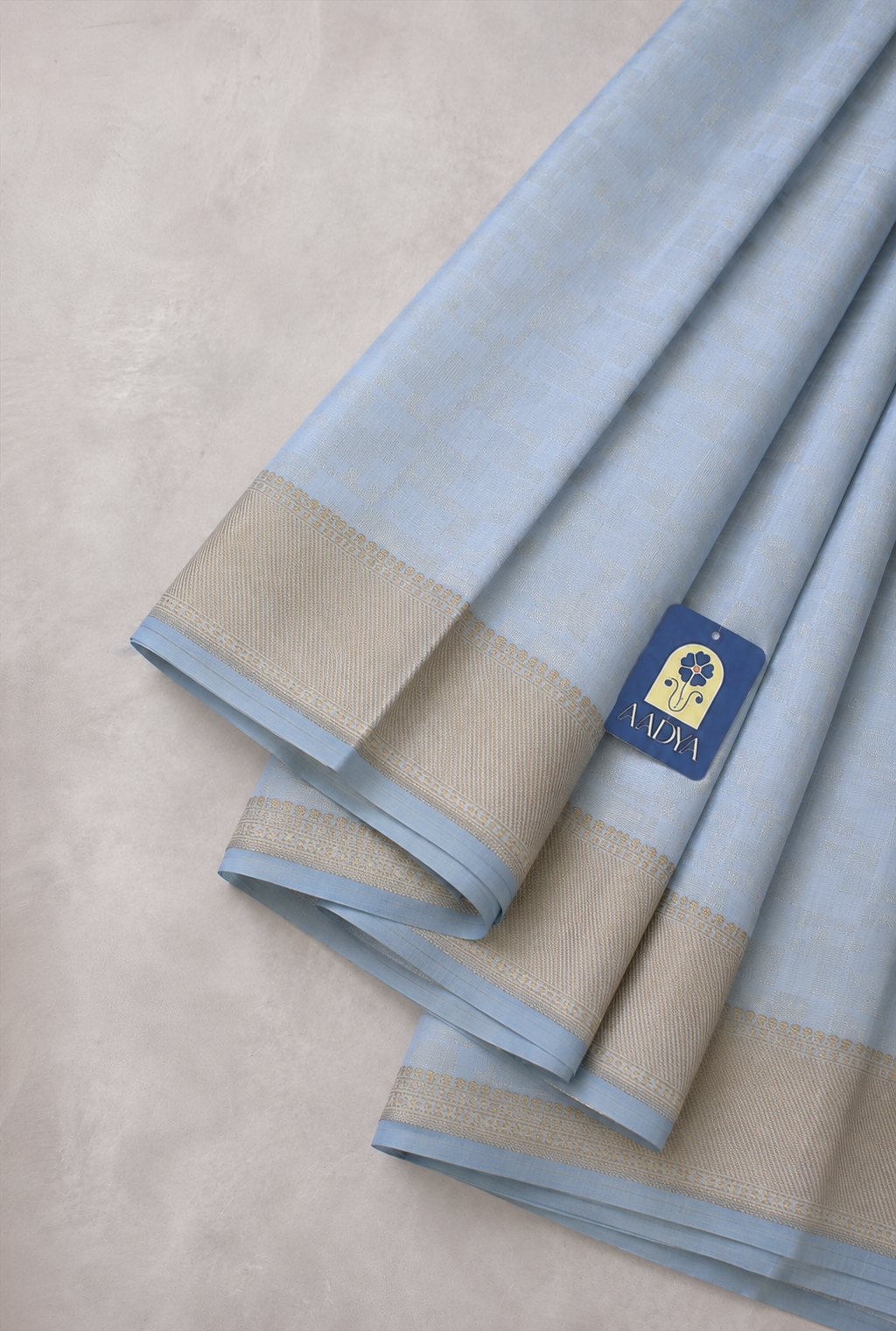 Ice Blue Banarasi Silk Saree with Silver Geometric Motifs & Gold Zari Pallu