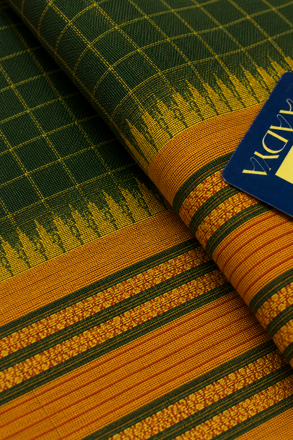 Green & Parrot Green Narayanpet Cotton Saree with Temple Zari Border