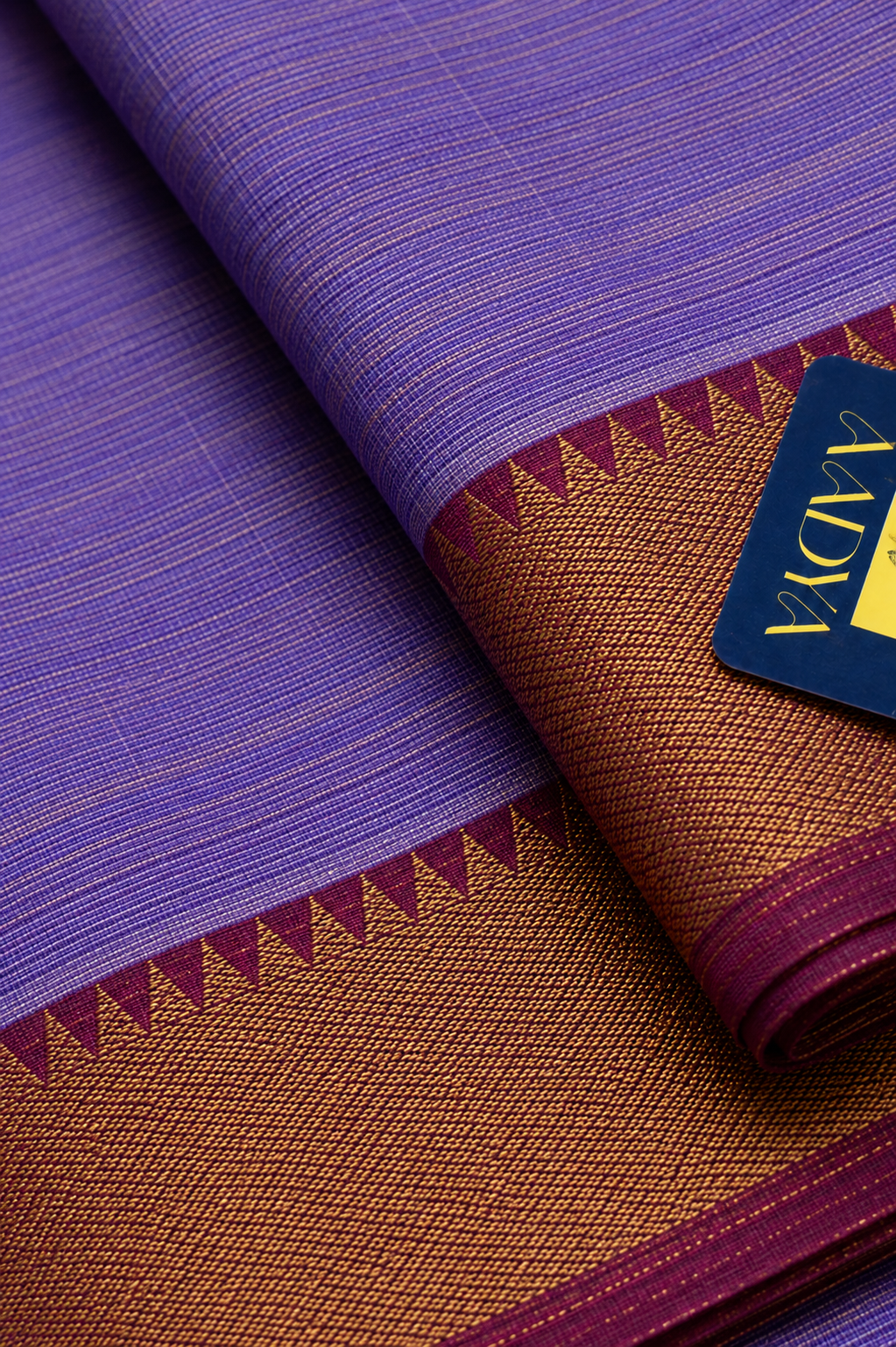 Lavender Mangalgiri Cotton Saree with Pink Zari Border & Zari Lines Pallu