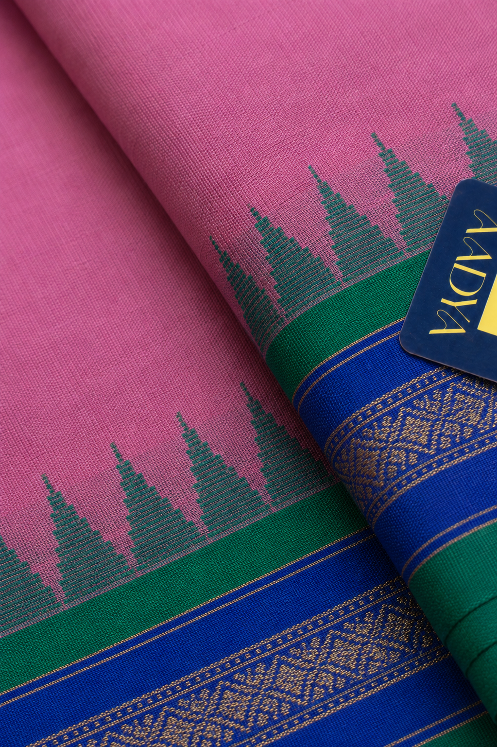 Rose Pink Ponduru Khadi Cotton Saree with Blue Border & Zari Pallu