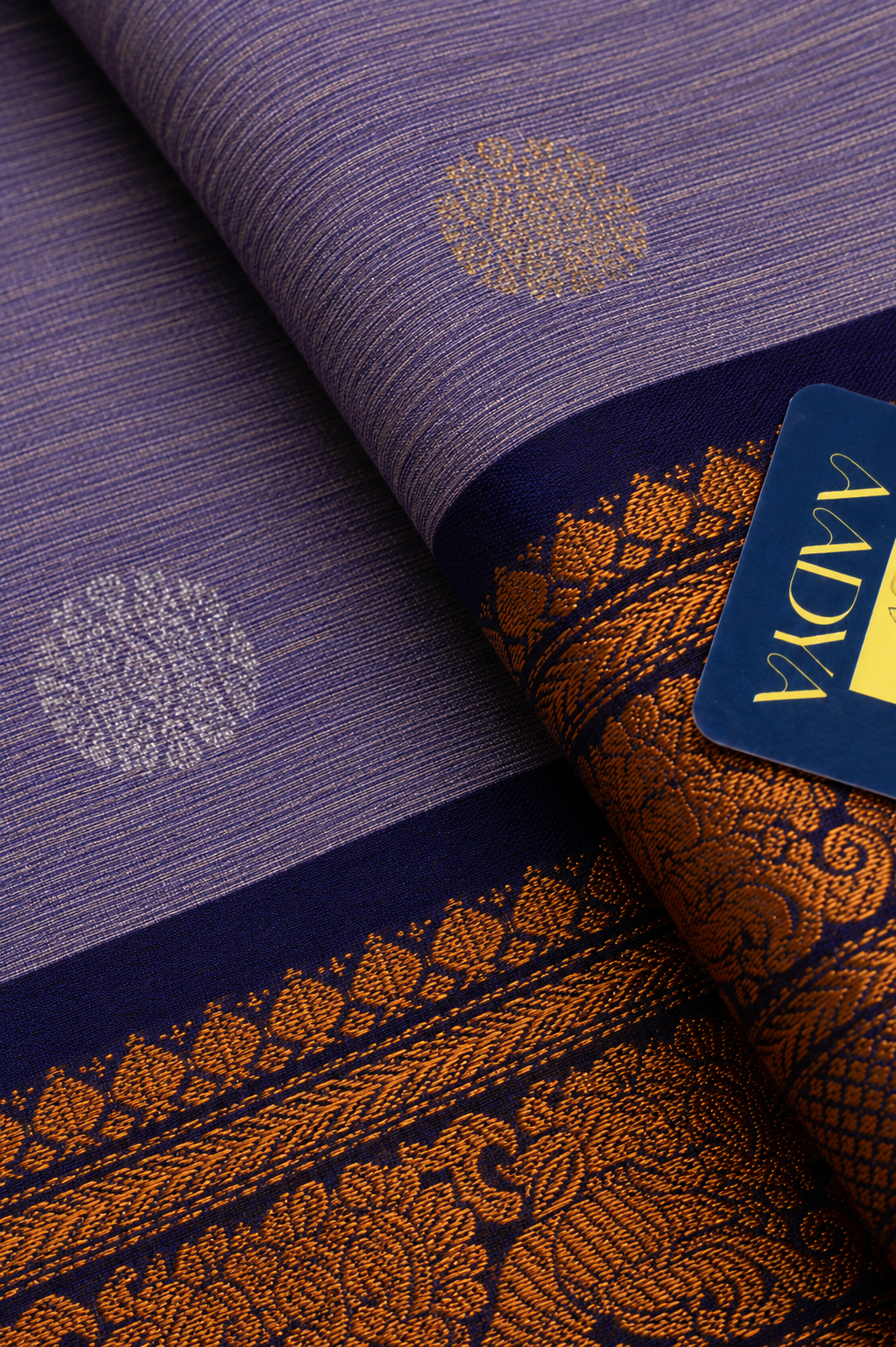 Grey Gadwal Sico Saree with Silver Parrot & Round Buttis and Navy Blue Threadwork Border