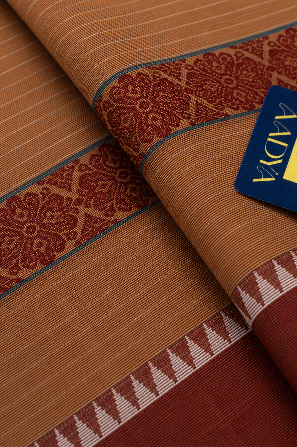 Sandal Narayanpet Cotton Saree with Leaf Border & Green Pallu