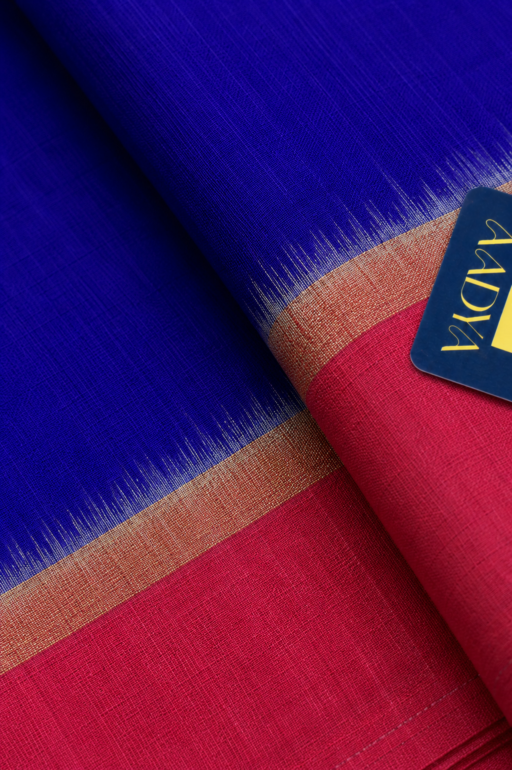 Blue Ahimsa Silk Saree with Pink Border & Elephant Motif Pallu