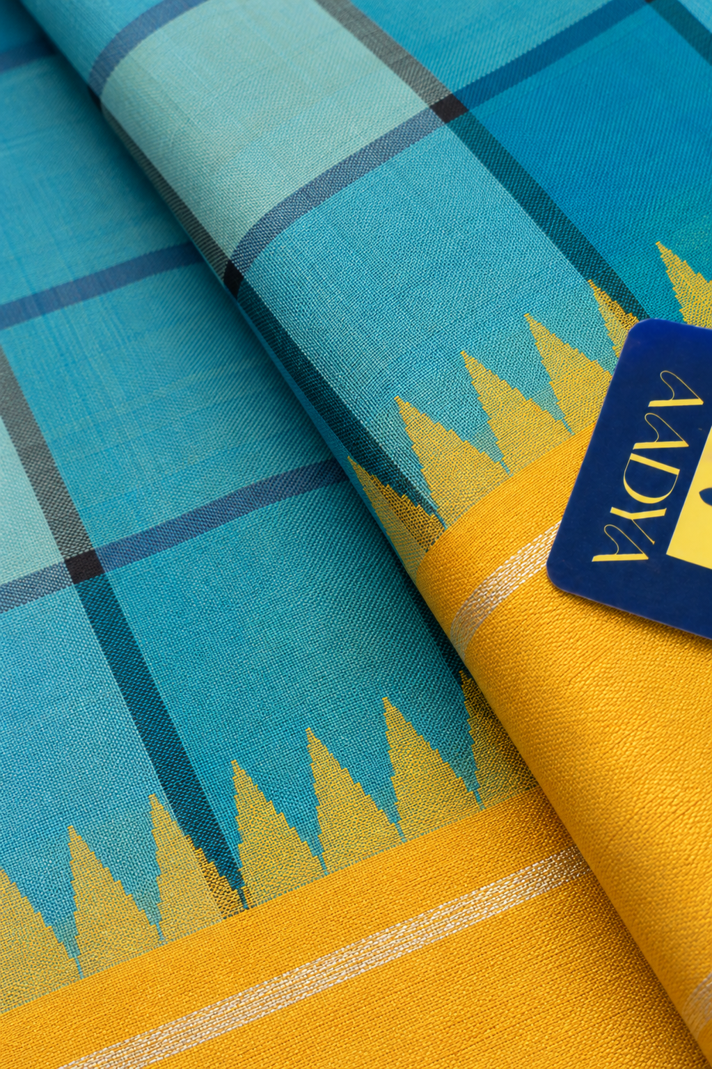 Light Green Kanchivaram Silk Saree with Silver Zari Checks & Yellow Border