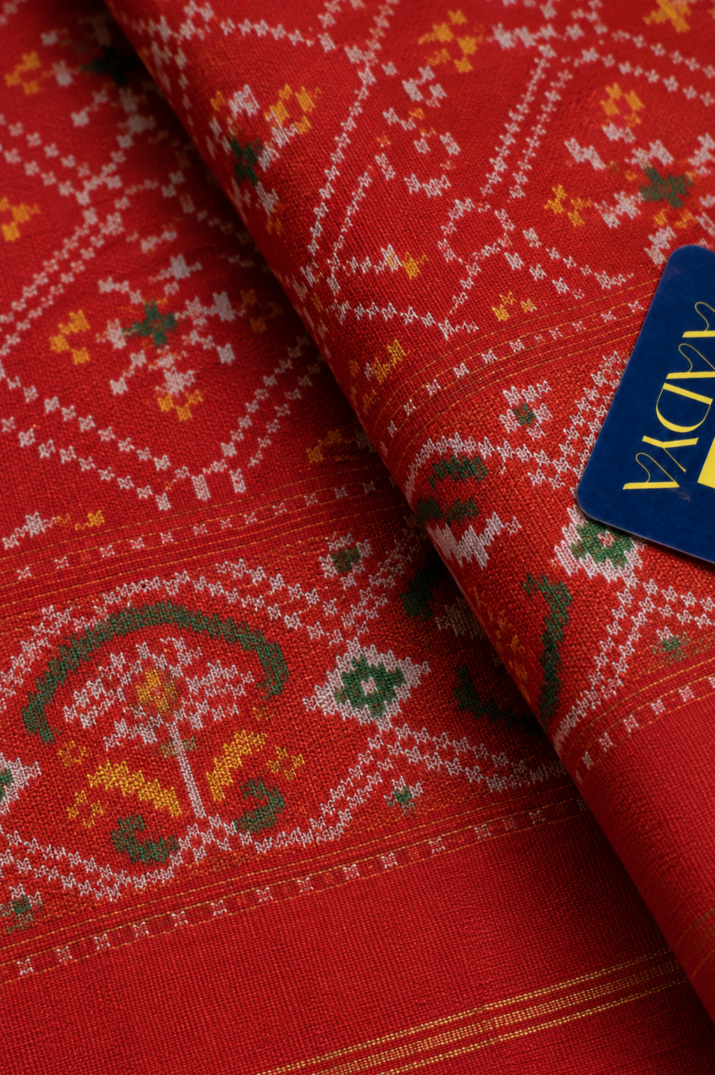 Red Puttapaka Ikkat Sico Saree with Ikkat Design, Zari Border & Maroon Selvage