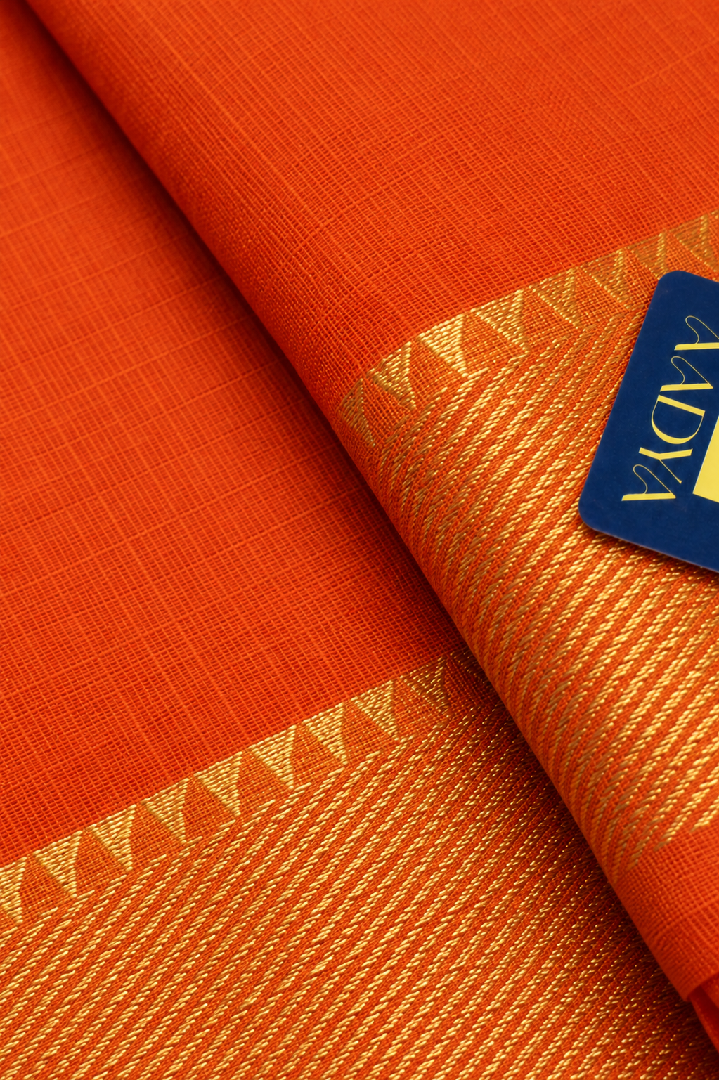 Orange Mangalgiri Sico Saree with Silver Zari Border & Lines Design Pallu
