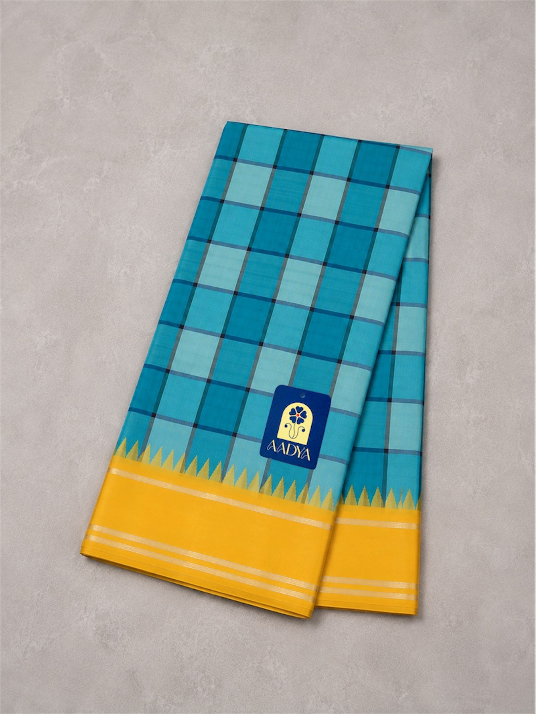 Light Green Kanchivaram Silk Saree with Silver Zari Checks & Yellow Border