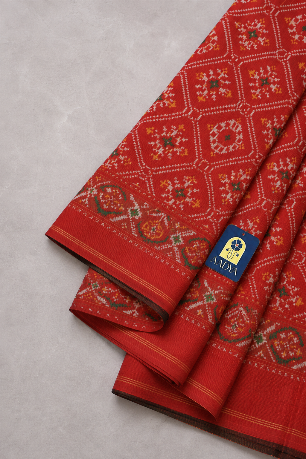 Red Puttapaka Ikkat Sico Saree with Ikkat Design, Zari Border & Maroon Selvage