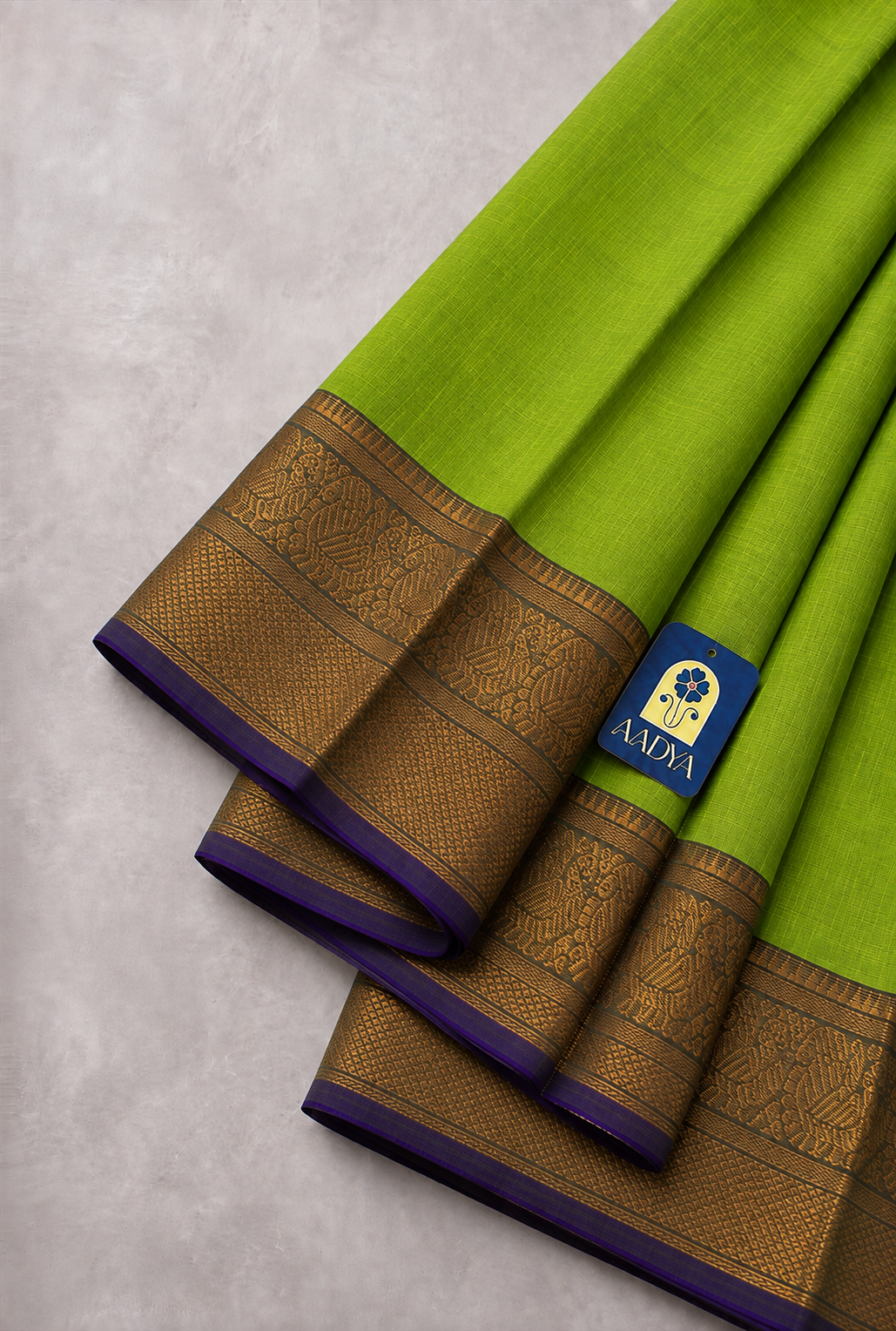 Parrot Green Mangalgiri Sico Saree with Peacock Zari Border