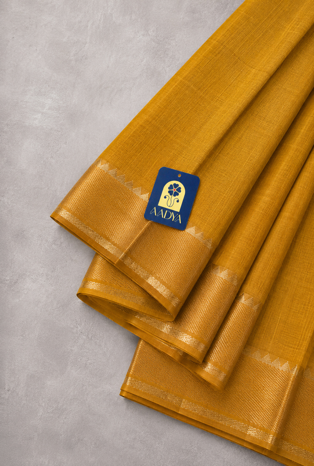 Mustard Yellow Mangalgiri Sico Saree with Silver Zari Border & Pallu