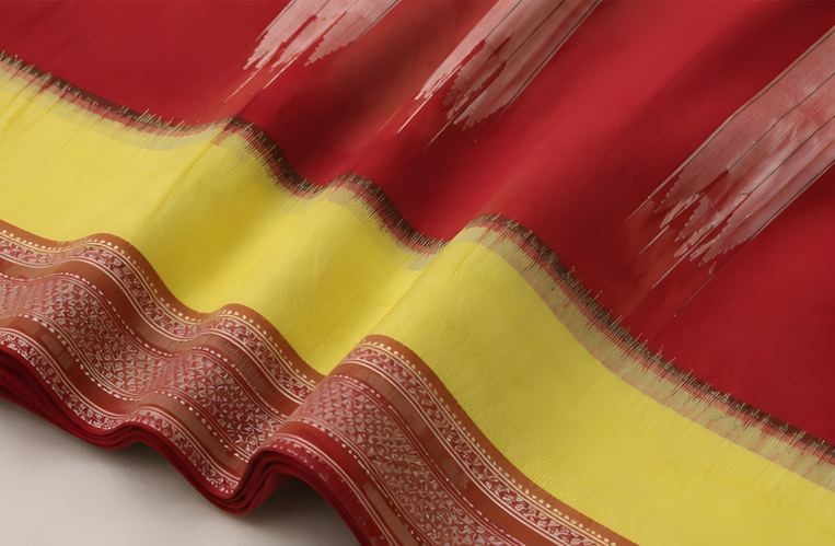 Yellow Ilkal Cotton Saree with Maroon Thread Design Border
