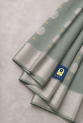 Chanderi Silk Saree in Powder Blue with Silver & Gold Leaf Buttis