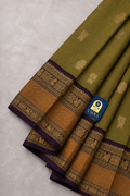 Mehandi Green Gadwal Sico Saree with Zari Buttis & Gold Zari Pallu