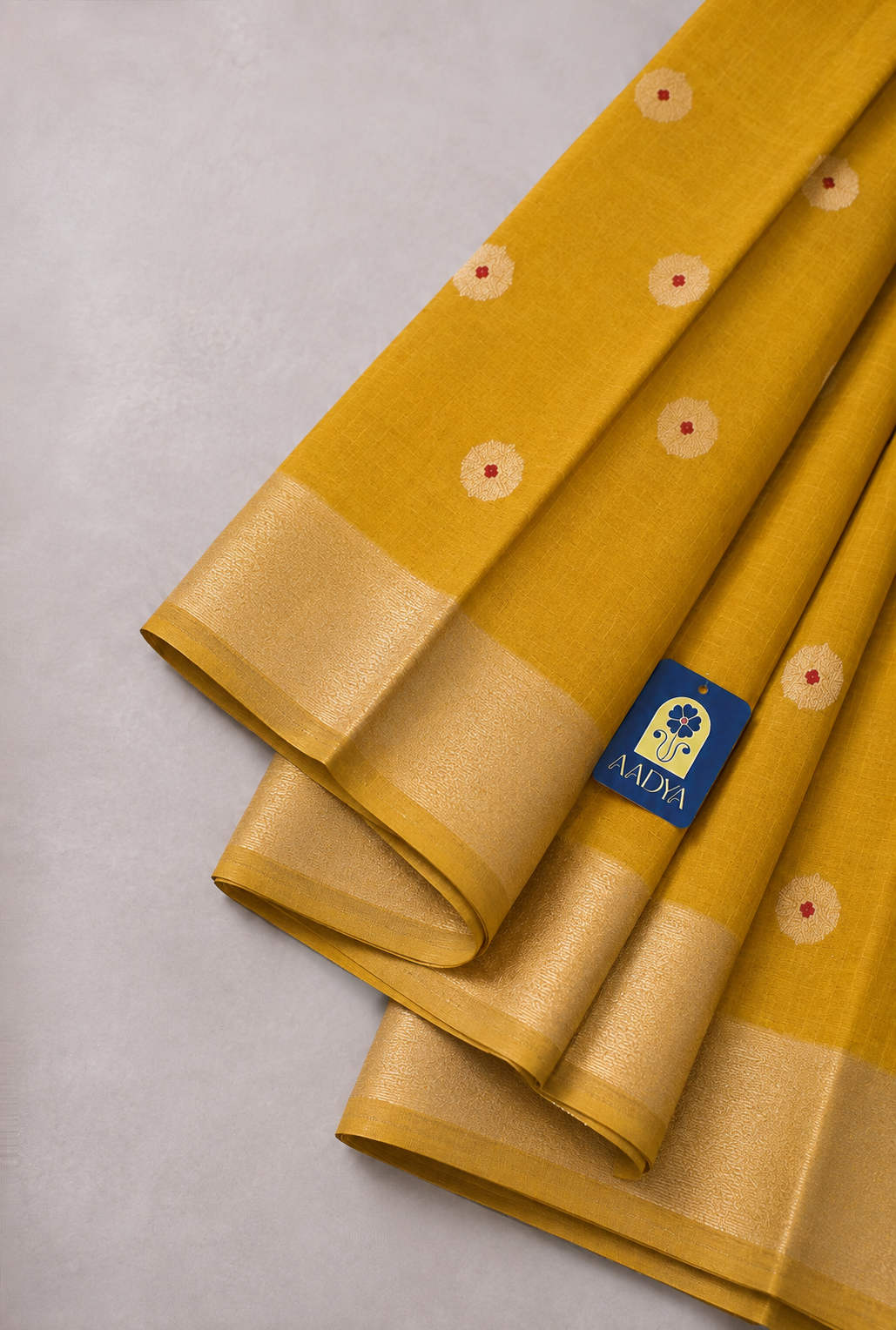 Yellow Chanderi Silk Saree with Meenakari Buttis & Zari Border