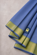 Lavender Mangalgiri Sico Saree with Checks, Green Silver Zari Border & Designer Pallu