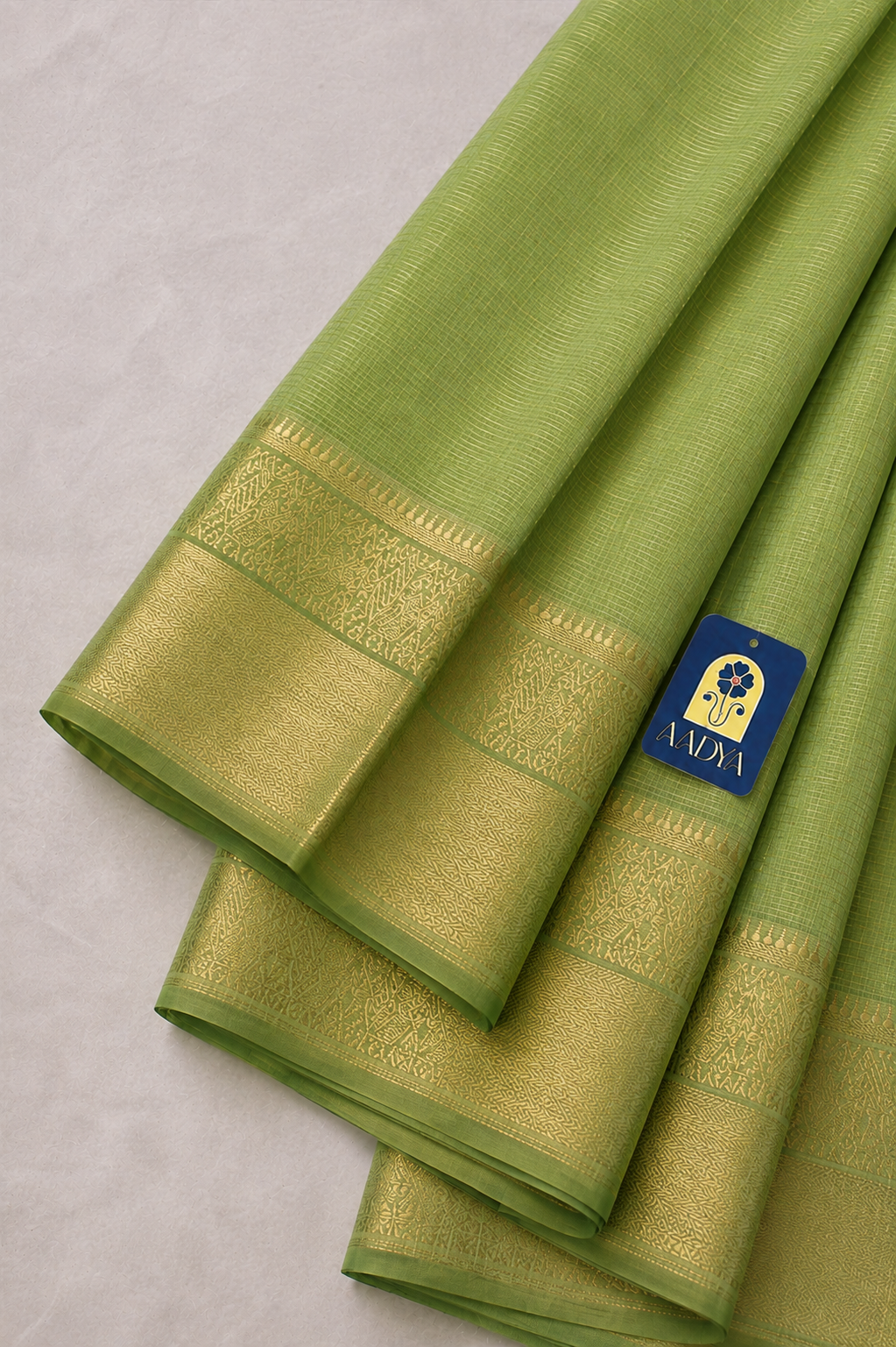 Pista Green Mangalgiri Sico Saree with Zari Border & Zari Pallu