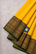 Light Yellow Mangalgiri Sico Saree with Blue Heavy Zari Border & Gold Zari Pallu