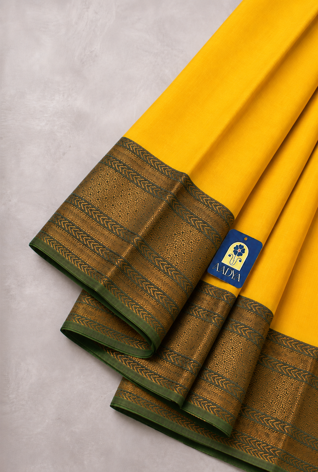 Light Yellow Mangalgiri Sico Saree with Blue Heavy Zari Border & Gold Zari Pallu