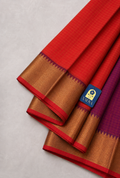Orange Mangalgiri Sico Saree with Zari Checks & Blue Silver Zari Border