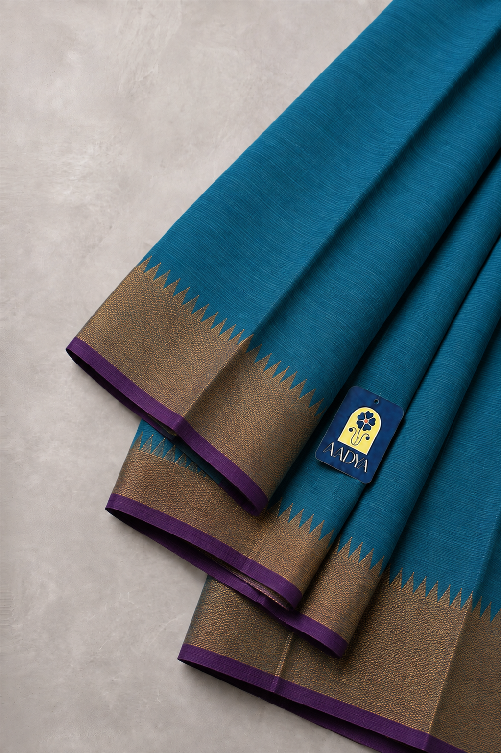 Rama Green Mangalgiri Cotton Saree with Contrast Light Maroon Zari Border