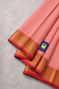 Blush Pink Maheshwari Silk Saree with Pink Zari Border & Striped Pallu