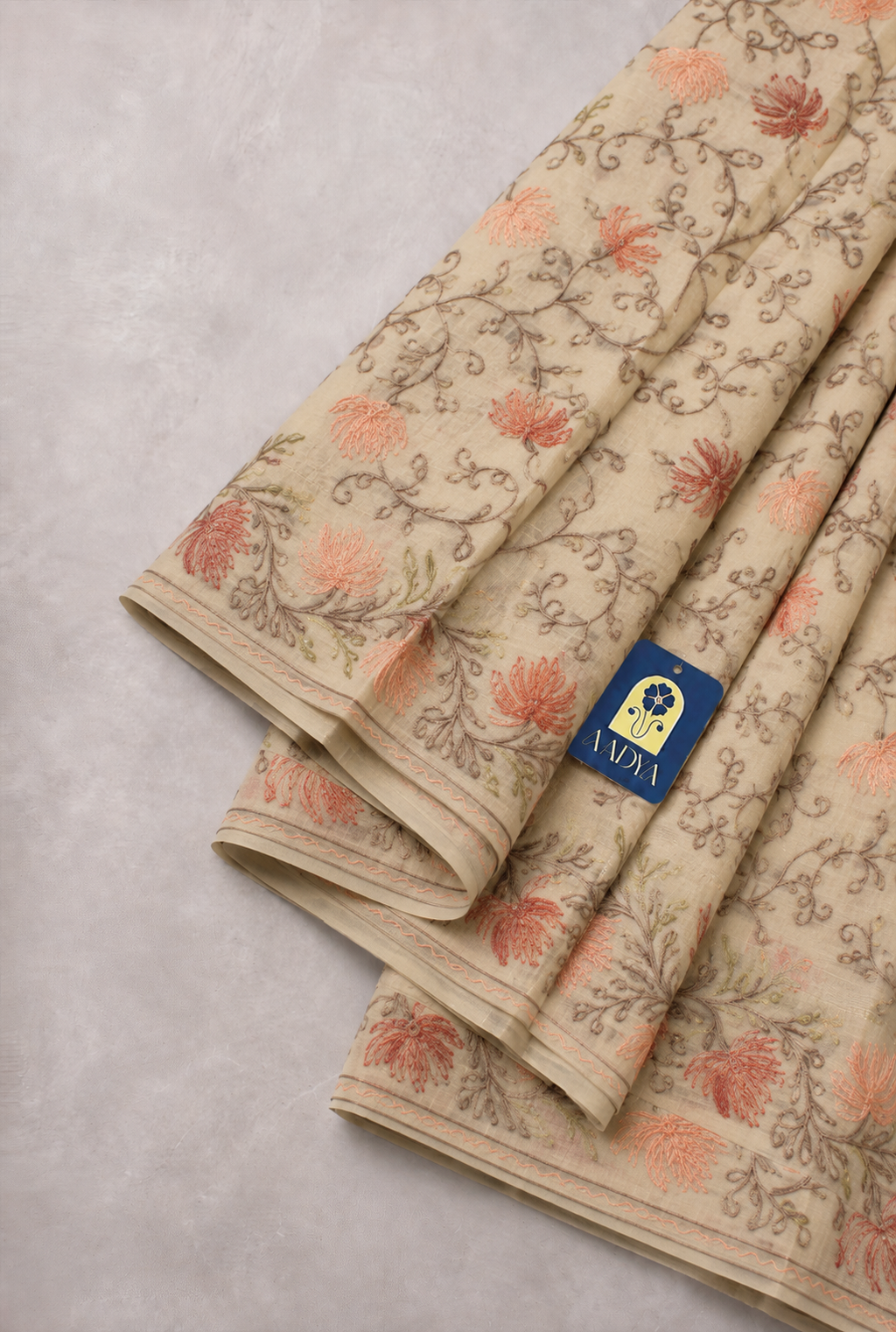 Cream Georgette Saree with Full Kashmir Work on Border & Pallu