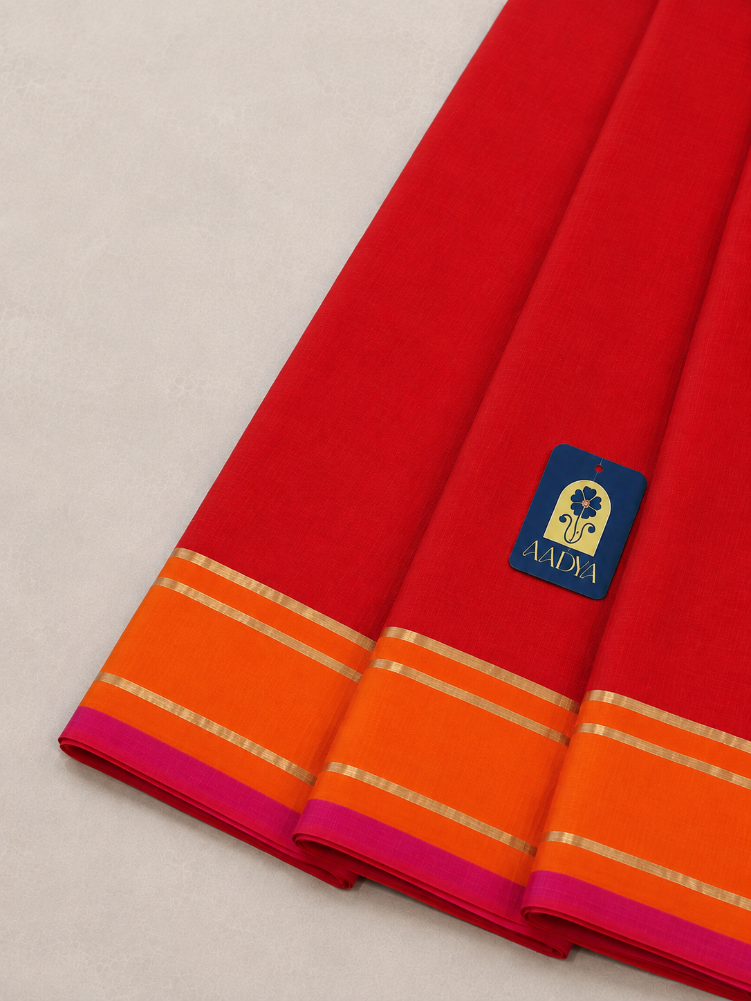 Red Chanderi Silk Saree with Ganga Jamuna Border & Zari Pallu