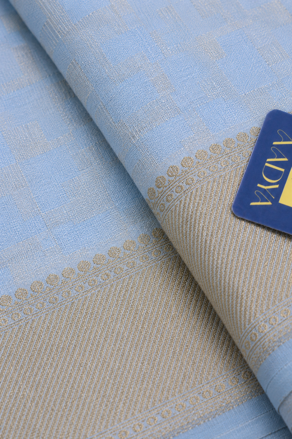 Ice Blue Banarasi Silk Saree with Silver Geometric Motifs & Gold Zari Pallu