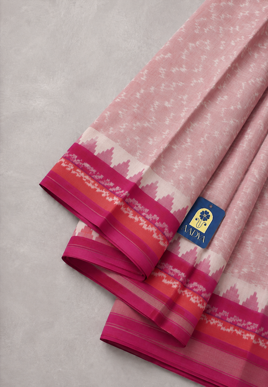 Baby Pink Puttapaka Ikkat Eri Silk Saree with Pink Zari