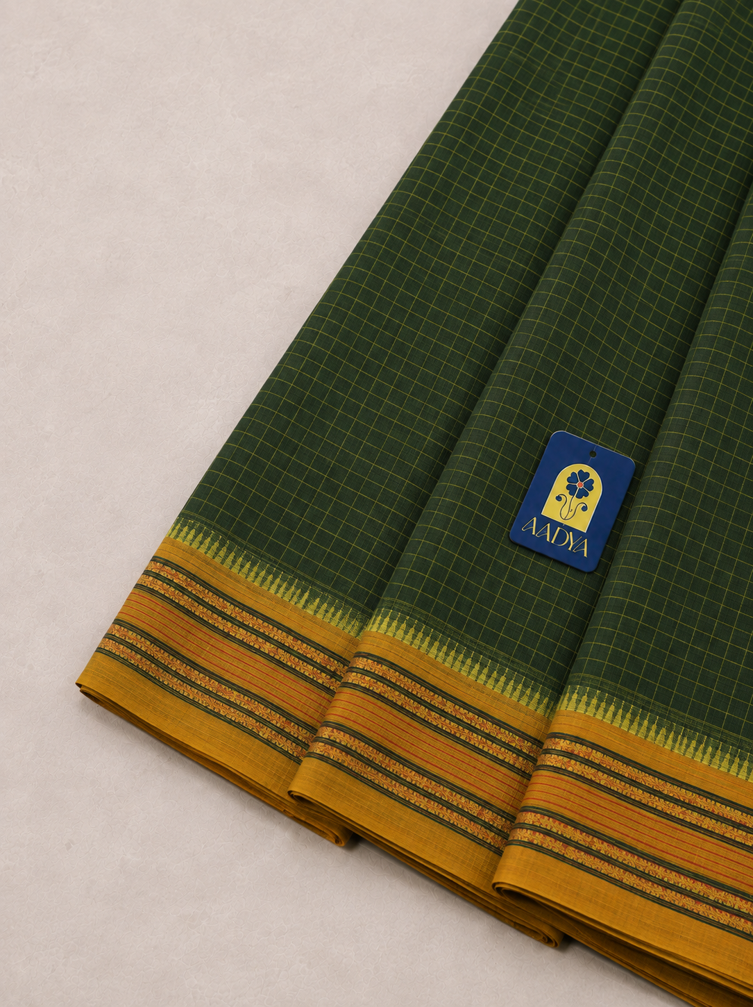 Green & Parrot Green Narayanpet Cotton Saree with Temple Zari Border