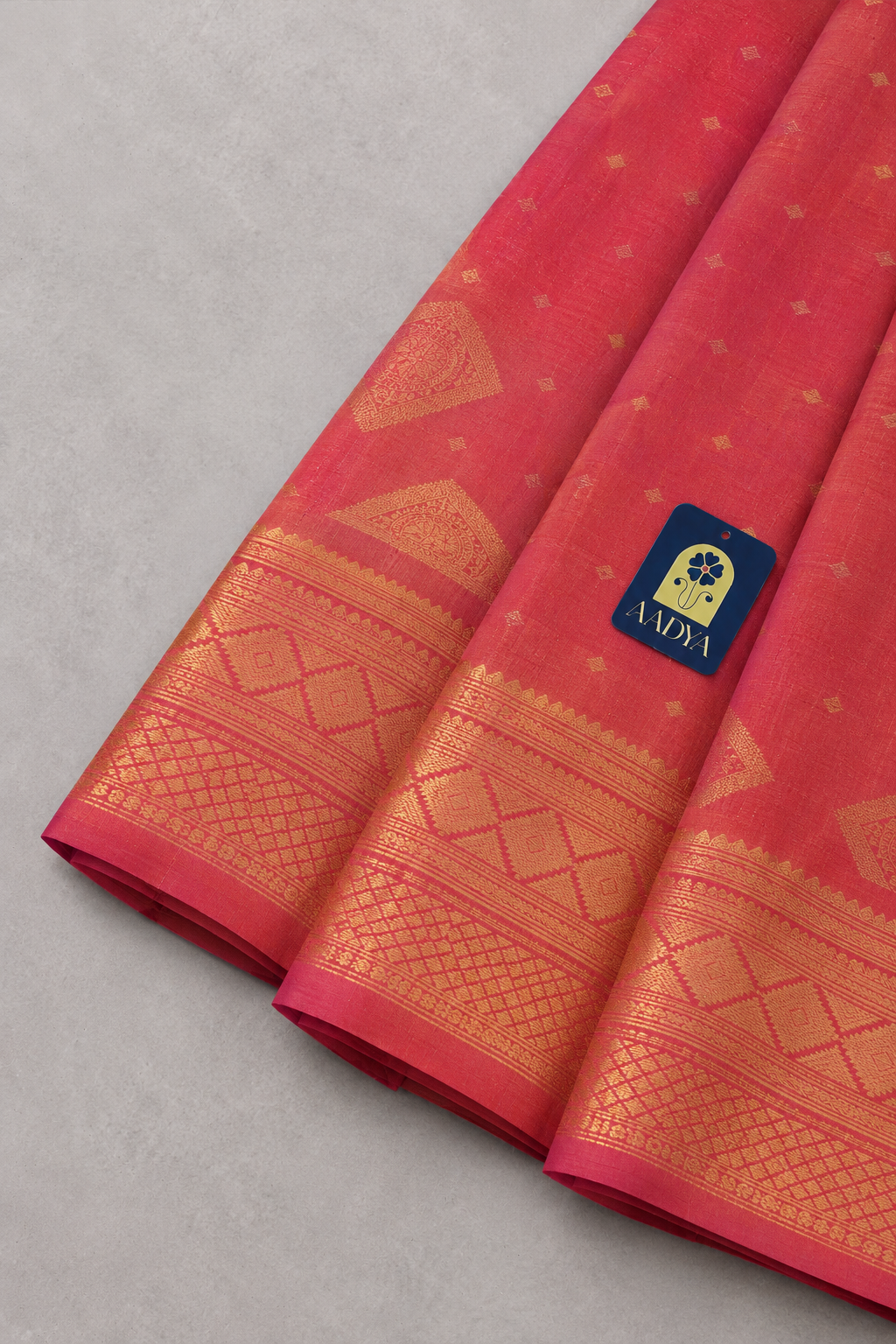 Pink Tissue Gadwal Silk Saree with Gold Zari Buttis & Motif Pallu