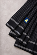 Black Kanchivaram Silk Saree with Silver Zari Checks & Border
