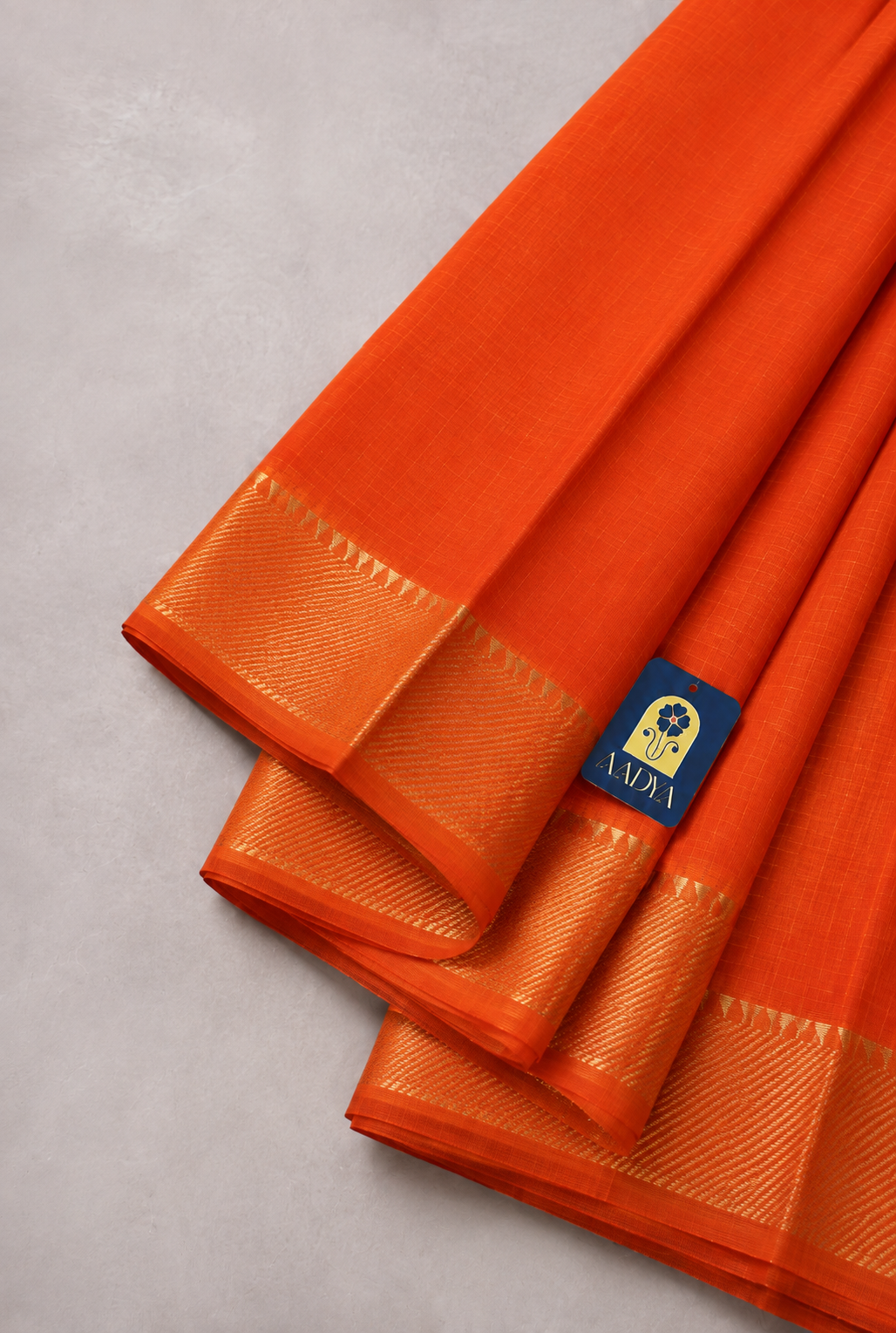 Orange Mangalgiri Sico Saree with Silver Zari Border & Lines Design Pallu