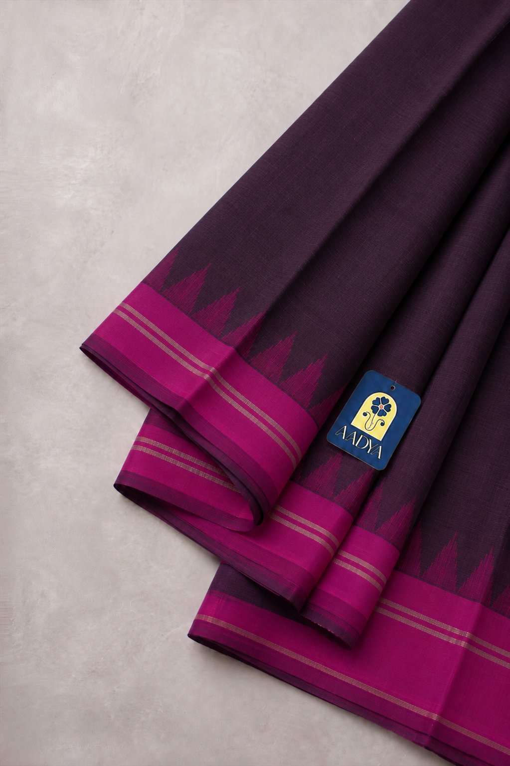 Brown Ponduru Khadi Cotton Saree with Rani Pink Border & Gold-Silver Zari Pallu